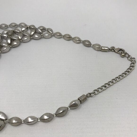CHICO'S Necklace Silver Tone Bib Statement Beads Beaded Metallic - Picture 10 of 12